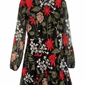 Bronx and Banco Floral Embroidered Dress - Black, Red, Green